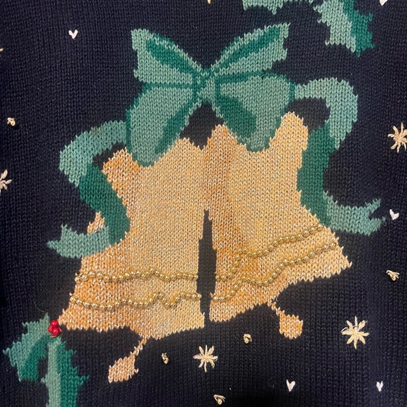 Pantger Vintage Ugly Christmas 80s Bells, Bows, & Stars Holiday Sweater size P - Picture 2 of 13